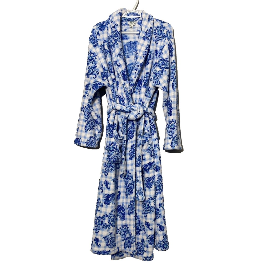 Laura Ashley Plush Robe Size S/M Floral Loungewear Soft Pockets & Tie Belt